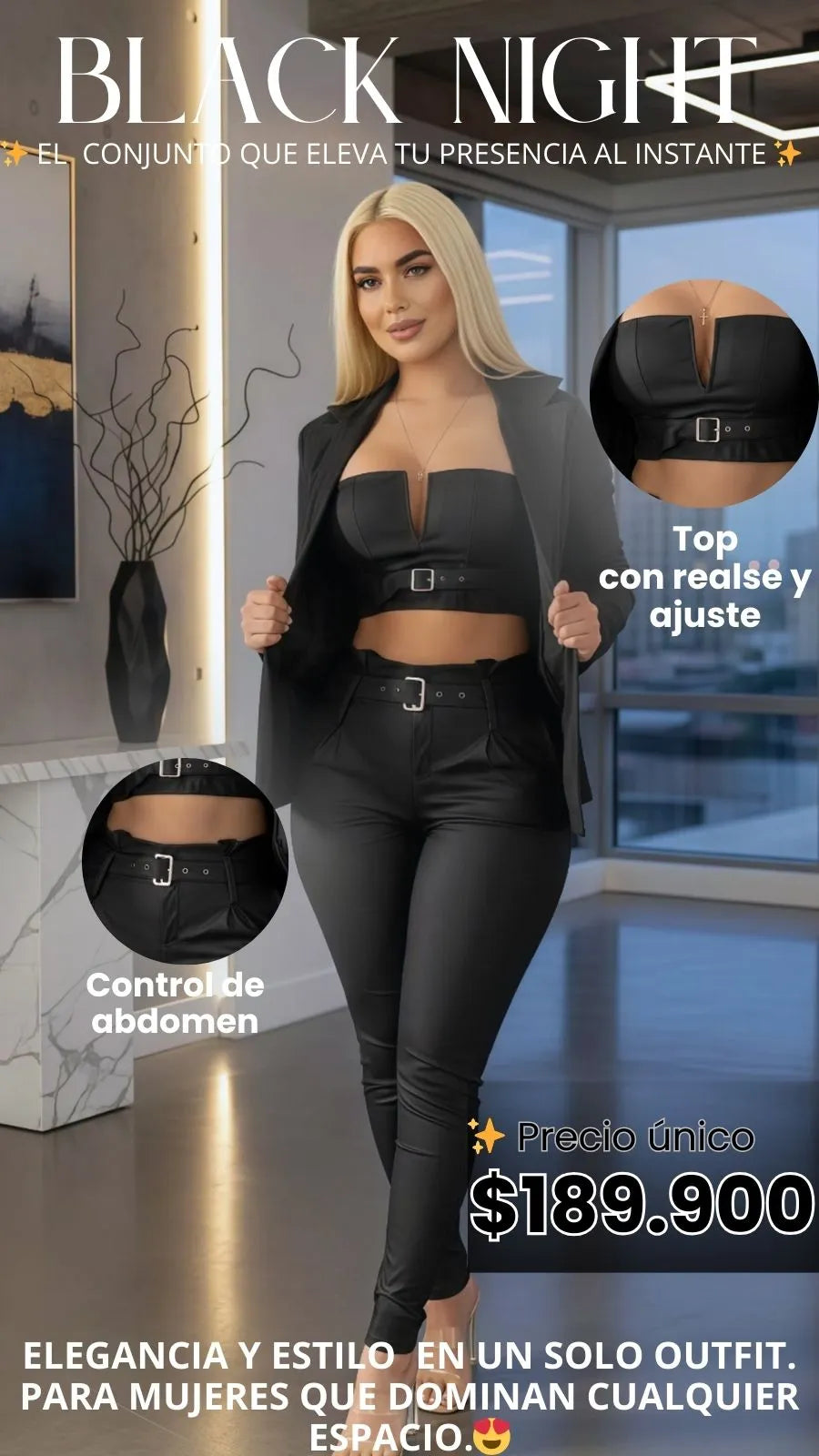 BLACK NIGHT PANTALÓN, TOP Y BLAZER